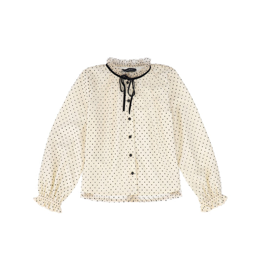 FRANCESCA GUILIANO CREAM VELVET POLKA DOT BLOUSE