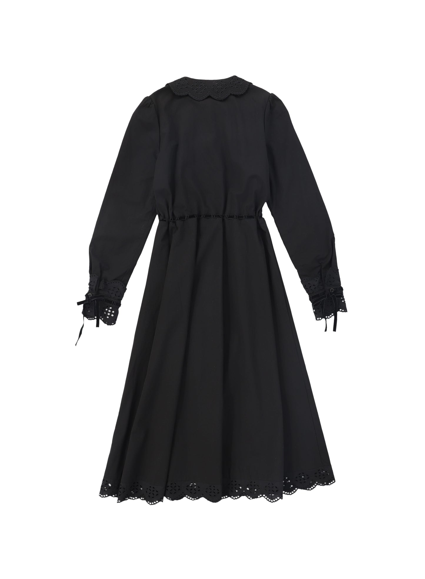 VALENTINA BLACK VELVET RIBBON EYELET DRESS