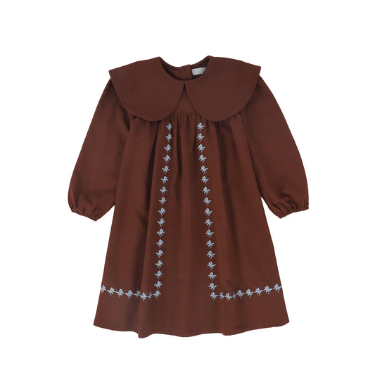BACE COLLECTION BURGUNDY EMBROIDERED COLLAR DRESS