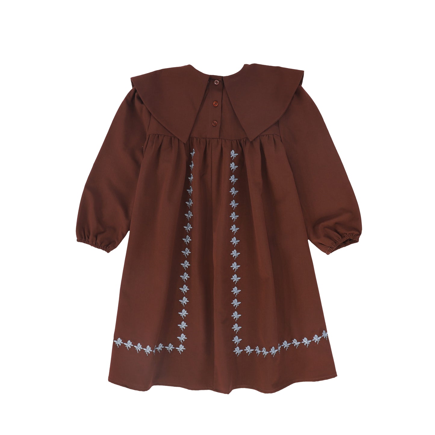 BACE COLLECTION BURGUNDY EMBROIDERED COLLAR DRESS
