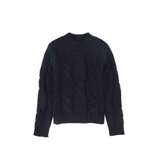 LE BOURDON NAVY CABLE KNIT CHUNKY SWEATER