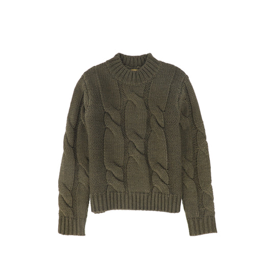 LE BOURDON OLIVE CABLE KNIT CHUNKY SWEATER