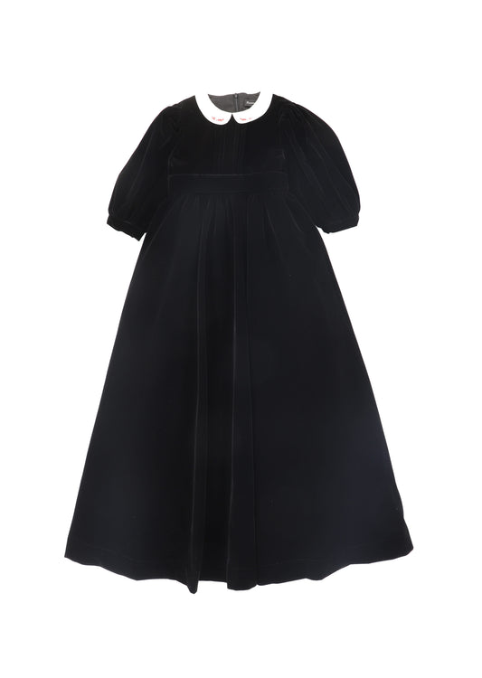 FRANCESCA GUILIANO BLACK VELVET EMBROIDERED COLLAR GOWN