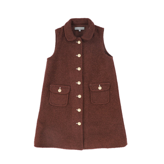 BACE COLLECTION BURGUNDY BOUCLE WOOL BUTTON DOWN DRESS