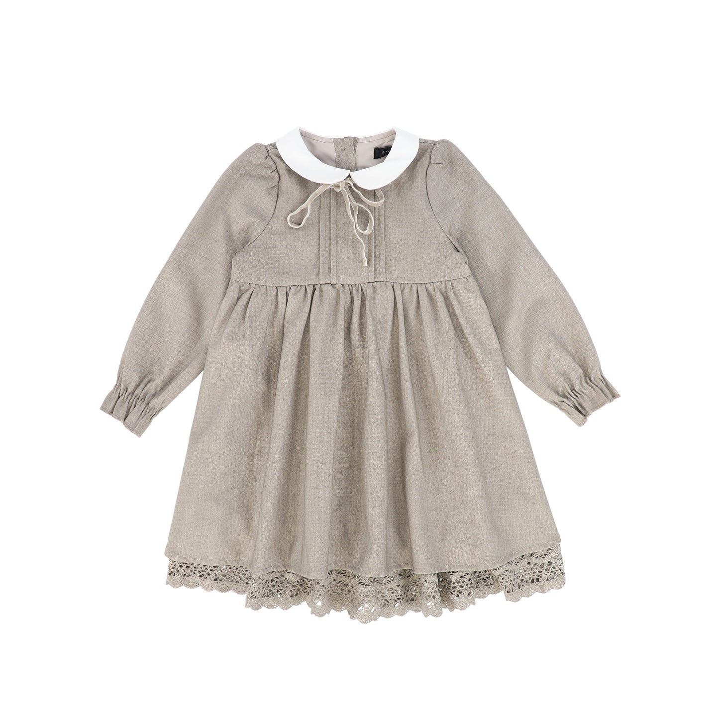 BAMBOO BEIGE WOOL COLLAR PLEAT FRONT DRESS