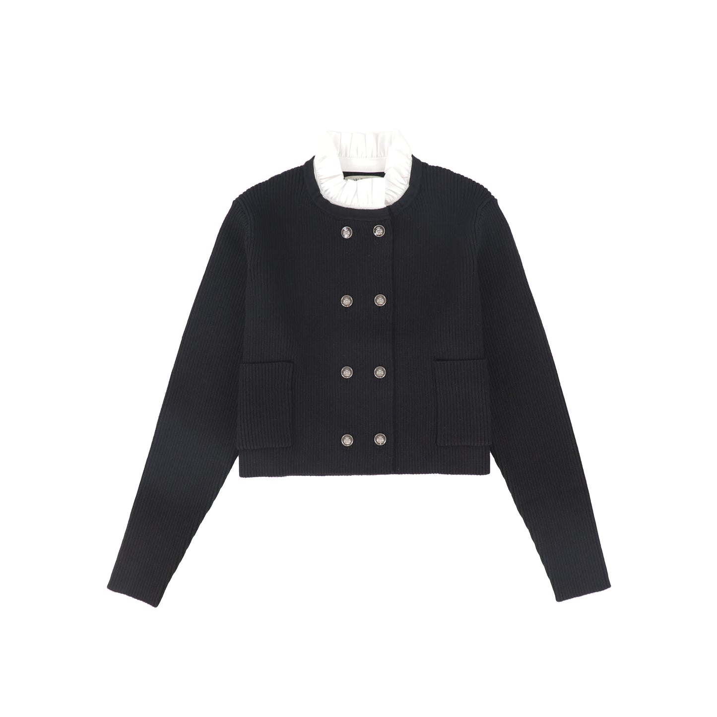 VALENTINA BLACK DOUBLE BREASTED RIBBED KNIT BLAZER