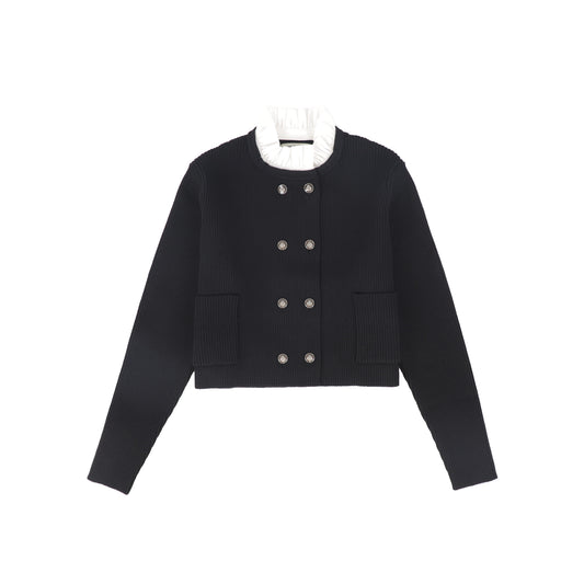 VALENTINA BLACK DOUBLE BREASTED RIBBED KNIT BLAZER