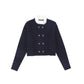 VALENTINA NAVY DOUBLE BREASTED RIBBED KNIT BLAZER