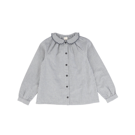 ANALOGIE BLUE PLAID SMOCKED BLOUSE