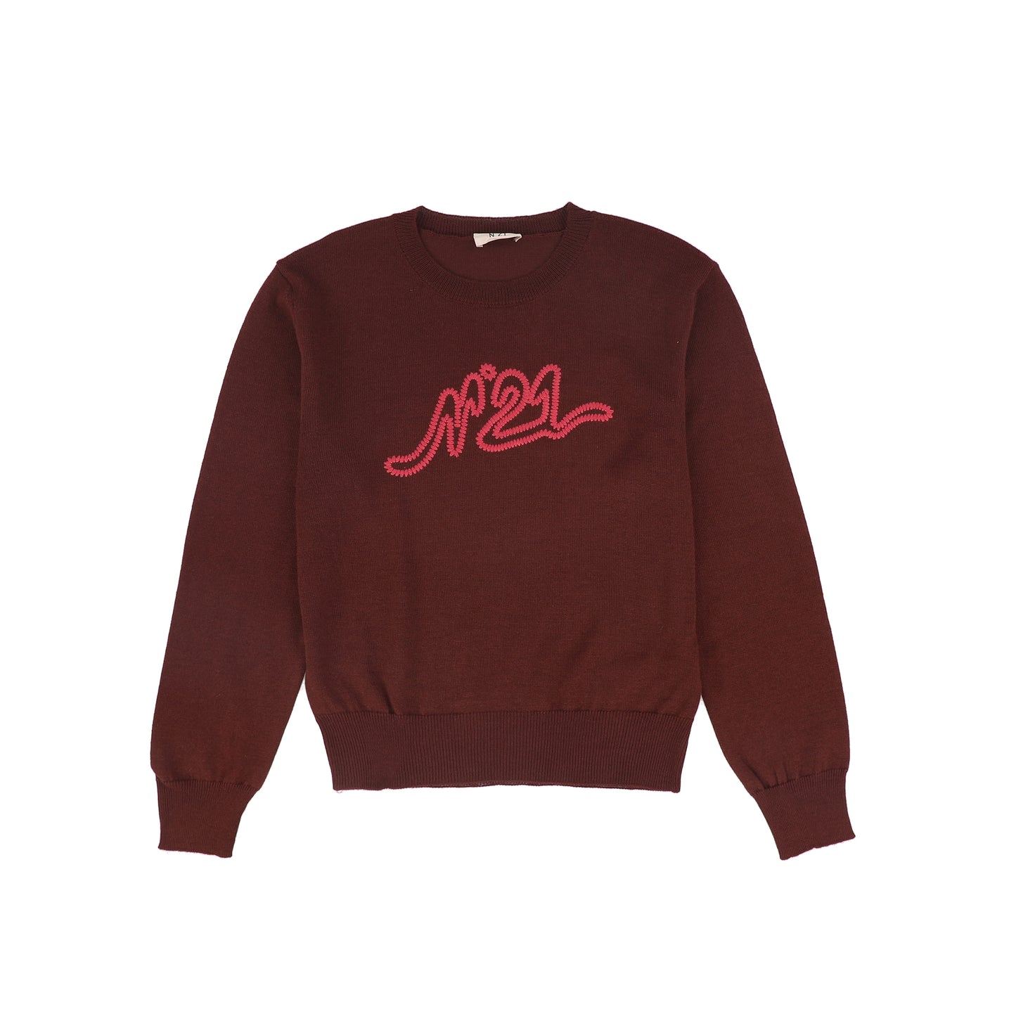 N21 MAROON EMBROIDERED LOGO KNIT SWEATER