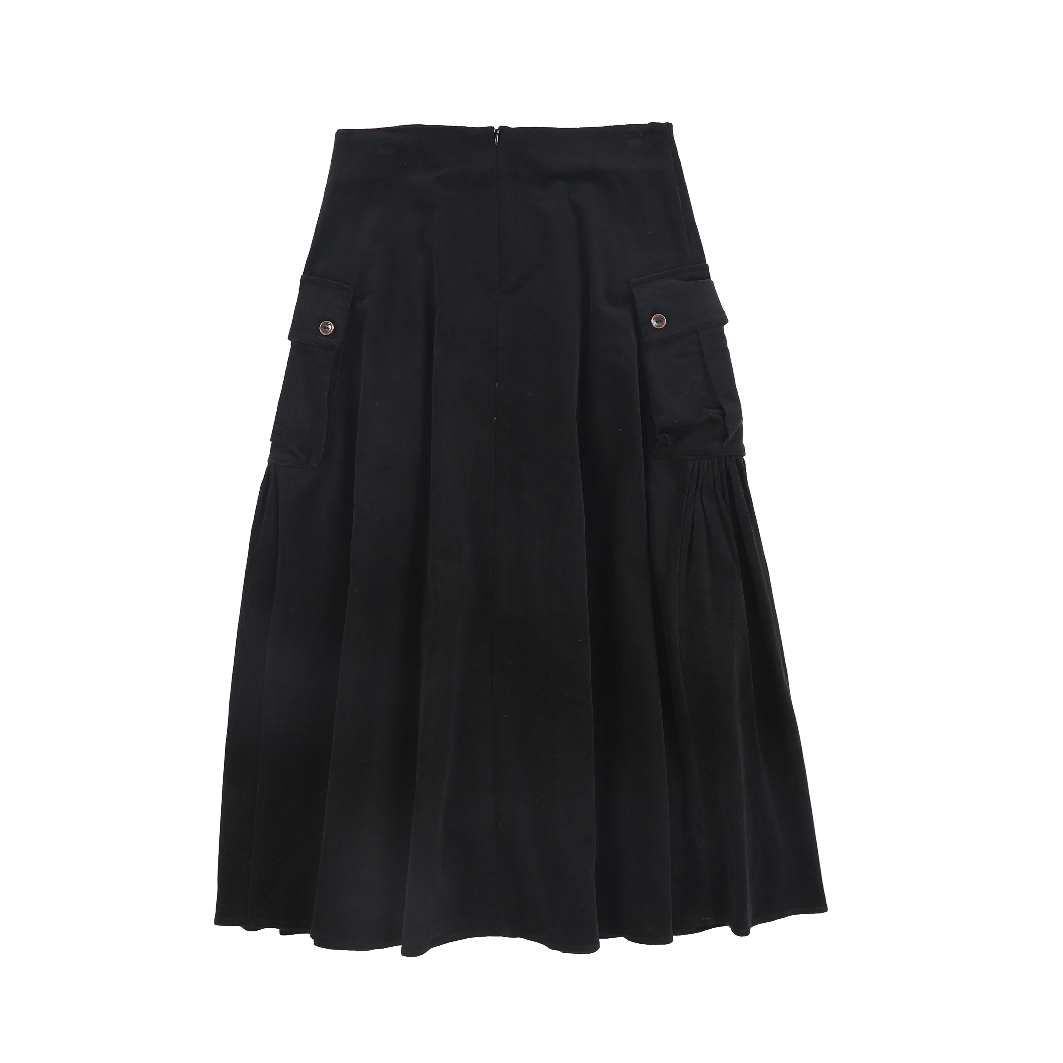 VALENTINA BLACK GATHERED DETAIL POCKET MIDI SKIRT – Luibelle