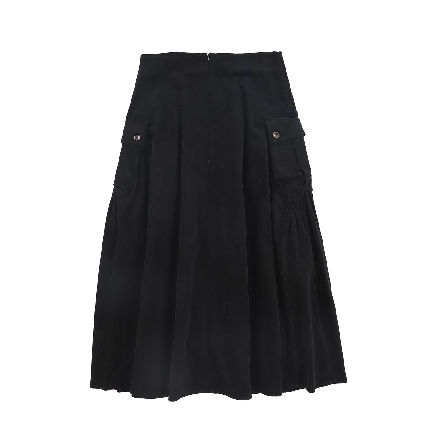 VALENTINA BLACK GATHERED DETAIL POCKET MIDI SKIRT