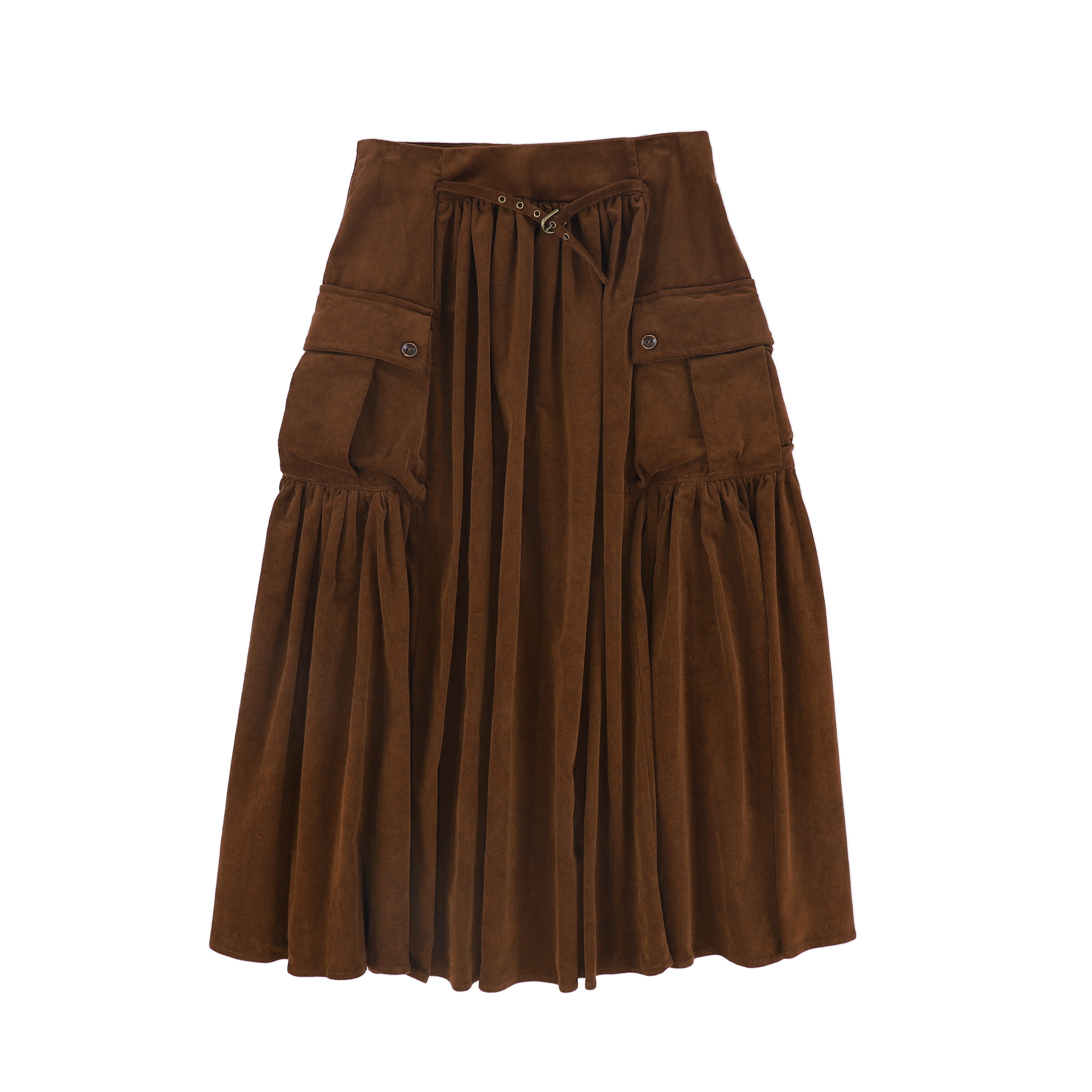 VALENTINA BROWN GATHERED DETAIL POCKET MIDI SKIRT – Luibelle