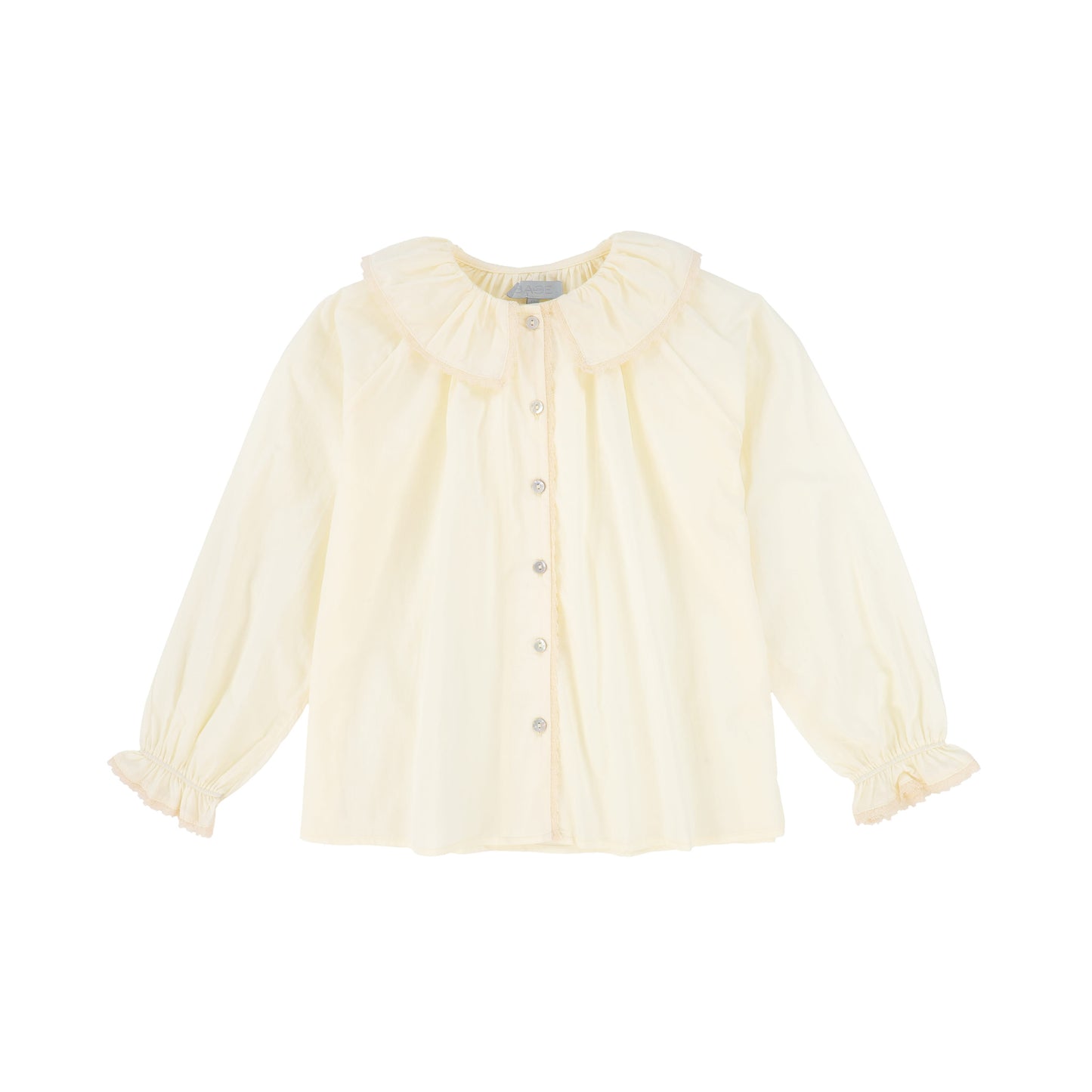 BACE COLLECTION CREAM RUFFLE NECK BUTTON DOWN BLOUSE