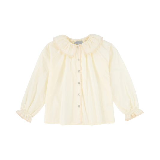 BACE COLLECTION CREAM RUFFLE NECK BUTTON DOWN BLOUSE
