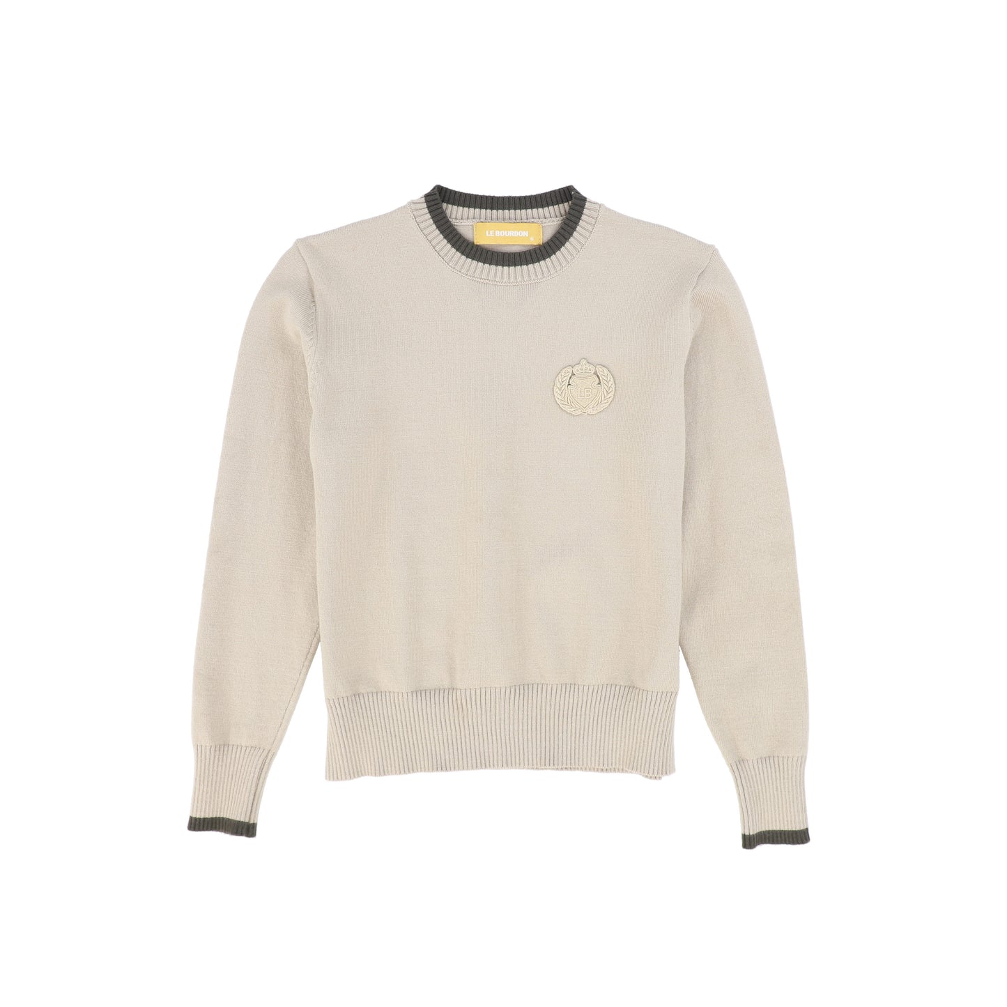 LE BOURDON BEIGE FINE KNIT TRIM SWEATER