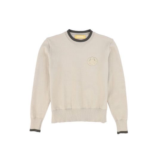 LE BOURDON BEIGE FINE KNIT TRIM SWEATER