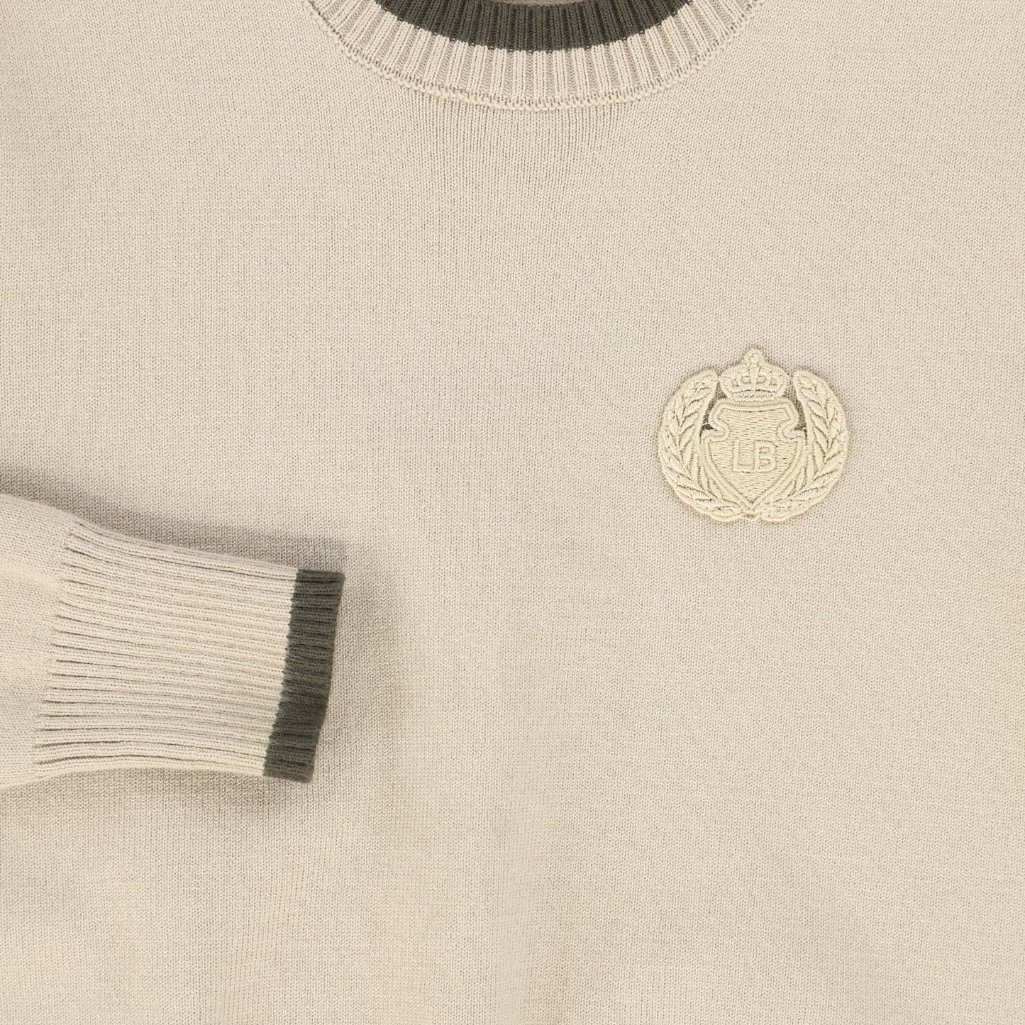 LE BOURDON BEIGE FINE KNIT TRIM SWEATER