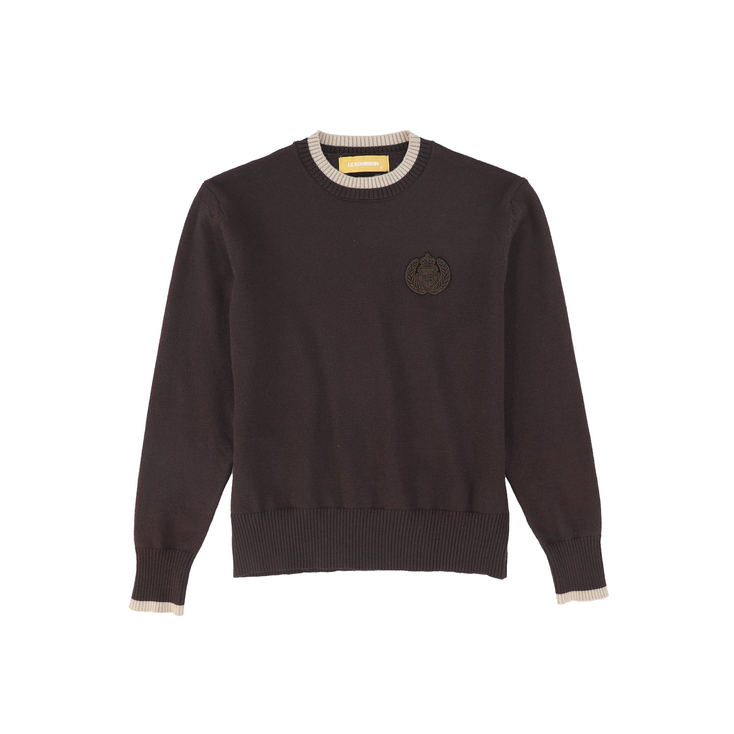 LE BOURDON BROWN FINE KNIT TRIM SWEATER