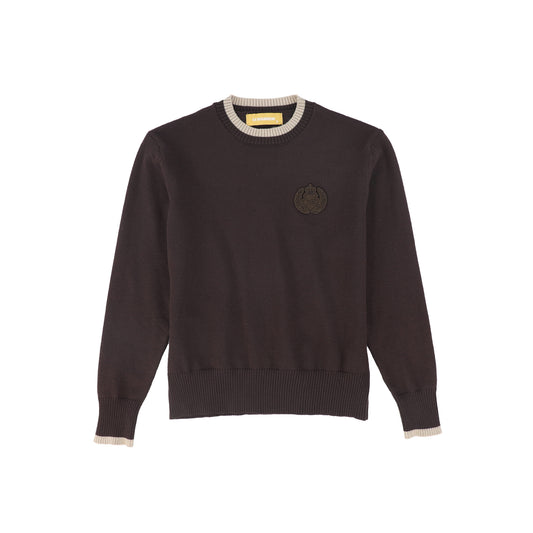 LE BOURDON BROWN FINE KNIT TRIM SWEATER