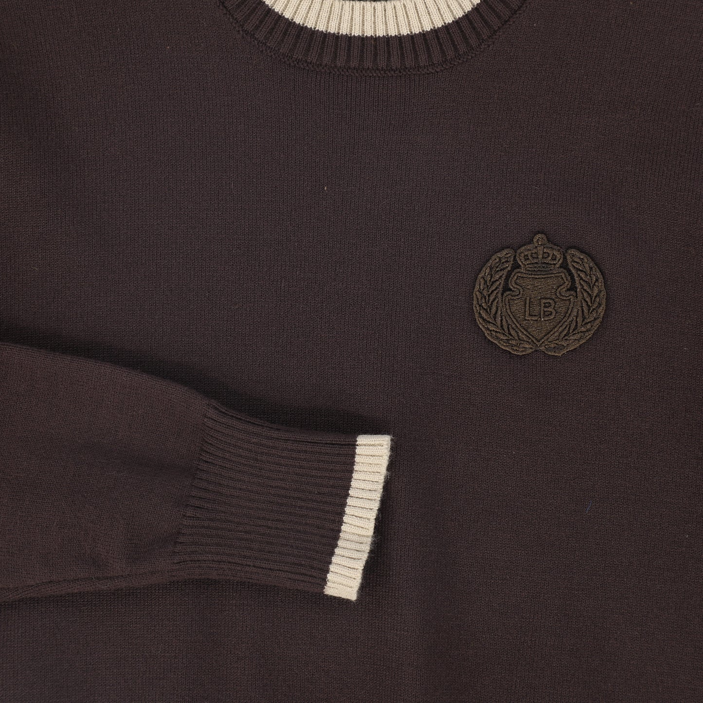 LE BOURDON BROWN FINE KNIT TRIM SWEATER