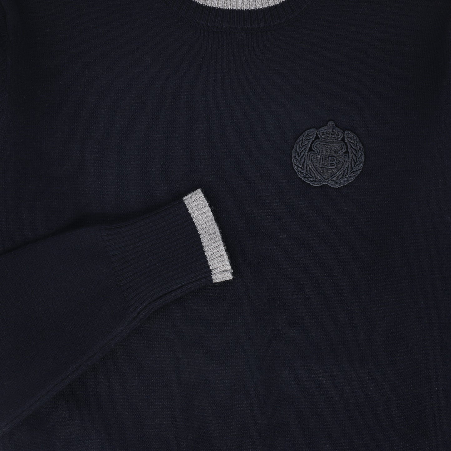 LE BOURDON NAVY FINE KNIT TRIM SWEATER