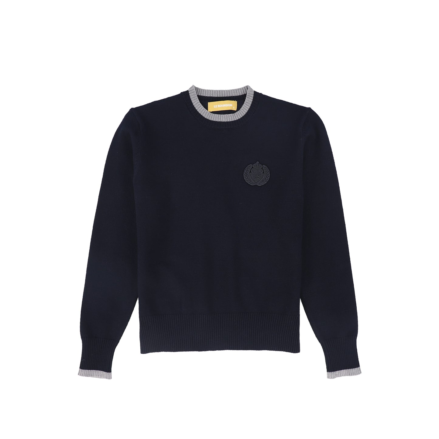 LE BOURDON NAVY FINE KNIT TRIM SWEATER