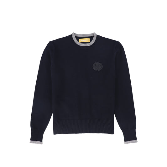 LE BOURDON NAVY FINE KNIT TRIM SWEATER