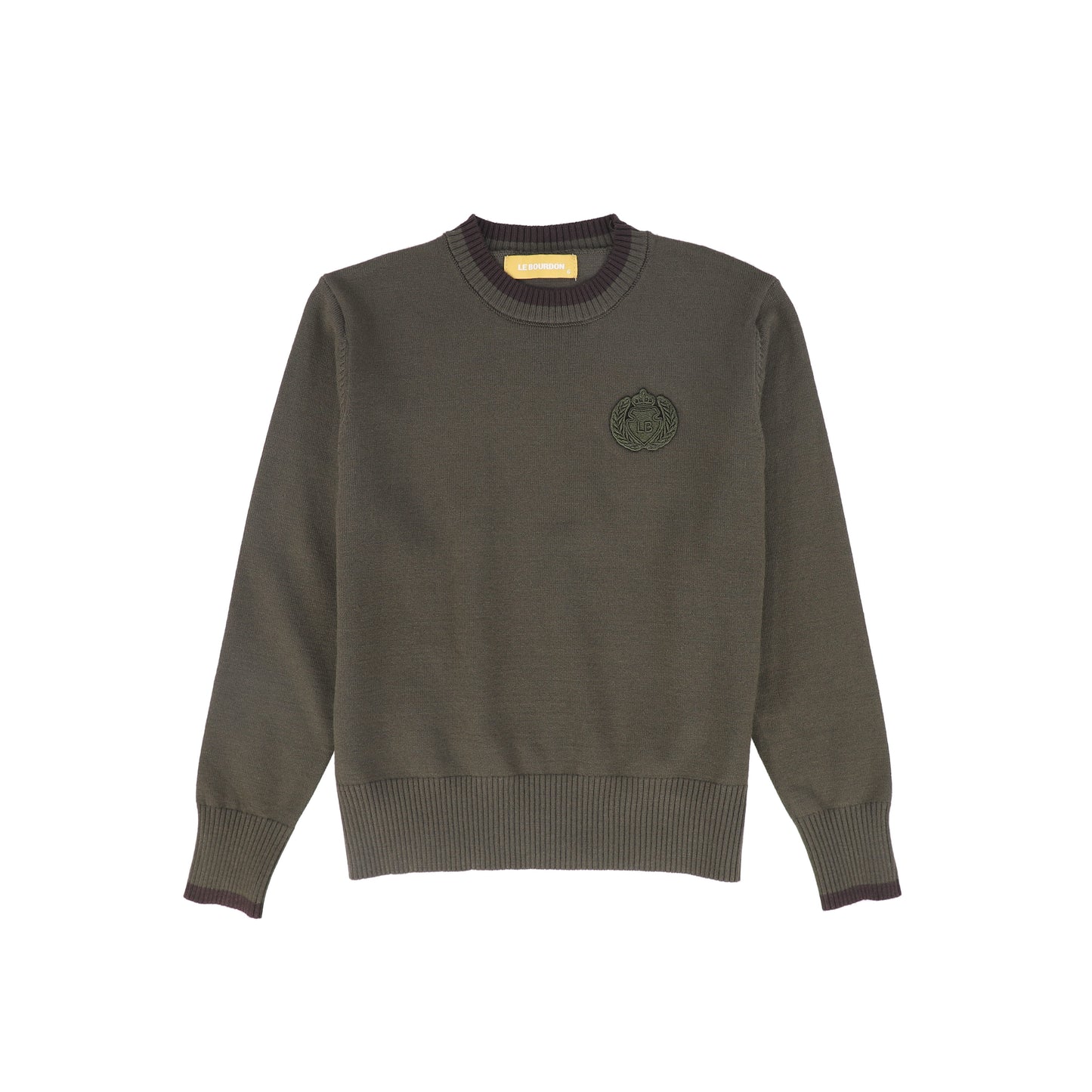 LE BOURDON OLIVE FINE KNIT TRIM SWEATER