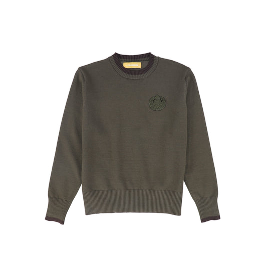 LE BOURDON OLIVE FINE KNIT TRIM SWEATER