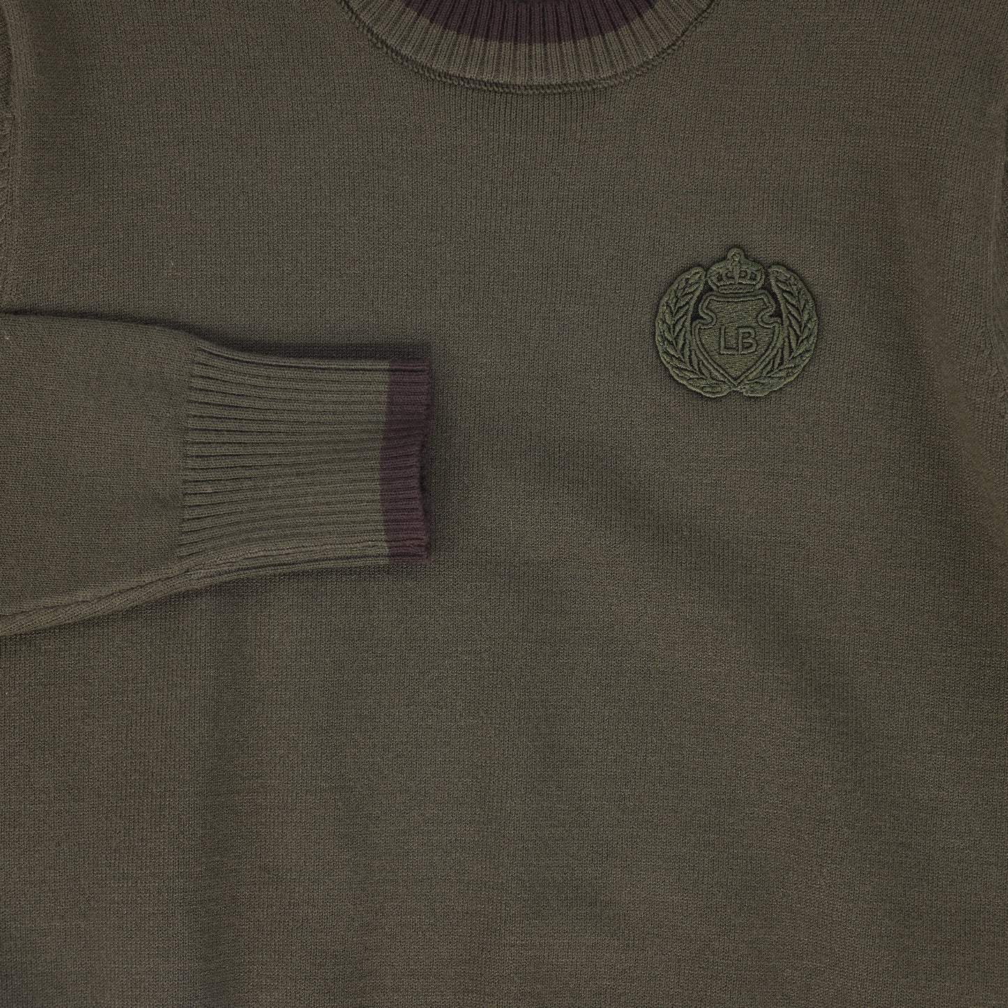 LE BOURDON OLIVE FINE KNIT TRIM SWEATER