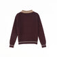 BAMBOO BURGUNDY STRIPE TRIM V-NECK SWEATER