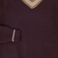 BAMBOO BURGUNDY STRIPE TRIM V-NECK SWEATER