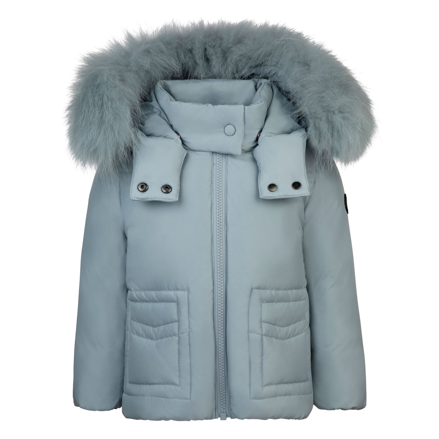 PRAMIE LIGHT BLUE FUR TRIM POCKET COAT