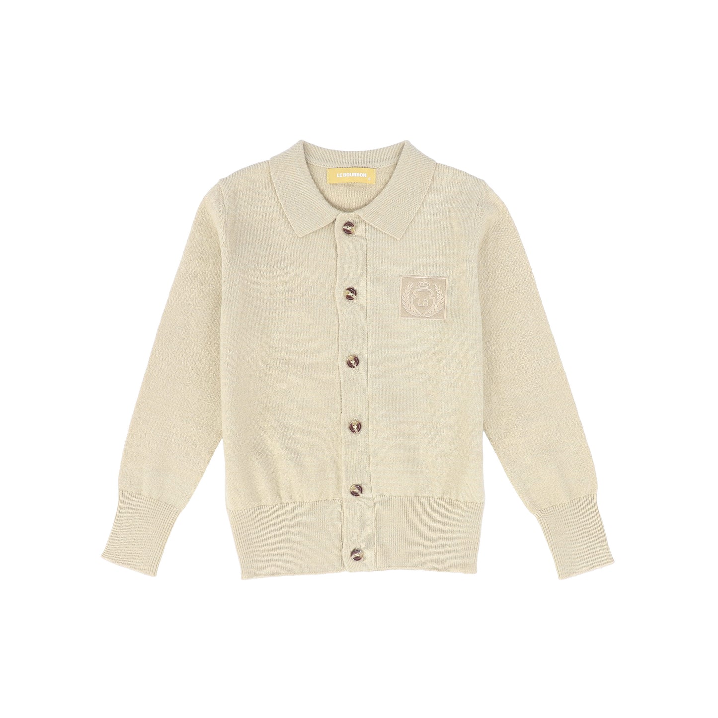 LE BOURDON BEIGE LOGO COLLARED CARDIGAN