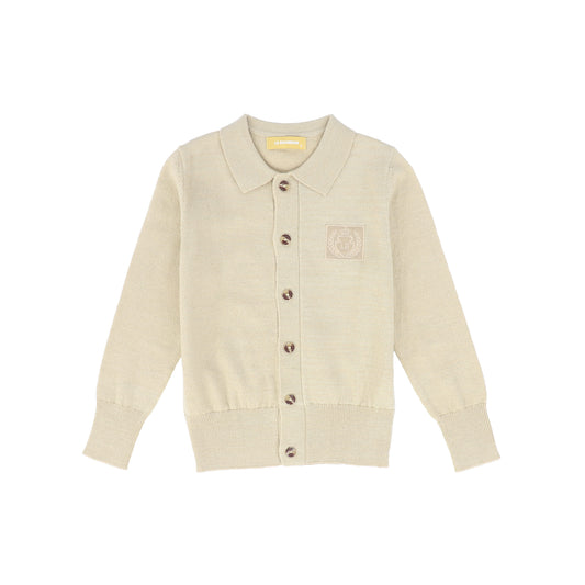 LE BOURDON BEIGE LOGO COLLARED CARDIGAN