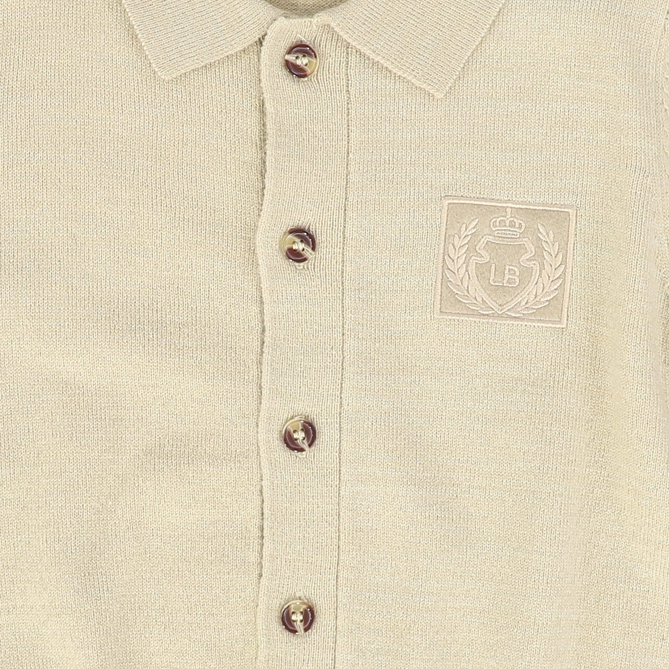 LE BOURDON BEIGE LOGO COLLARED CARDIGAN