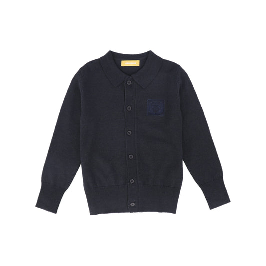LE BOURDON NAVY LOGO COLLARED CARDIGAN