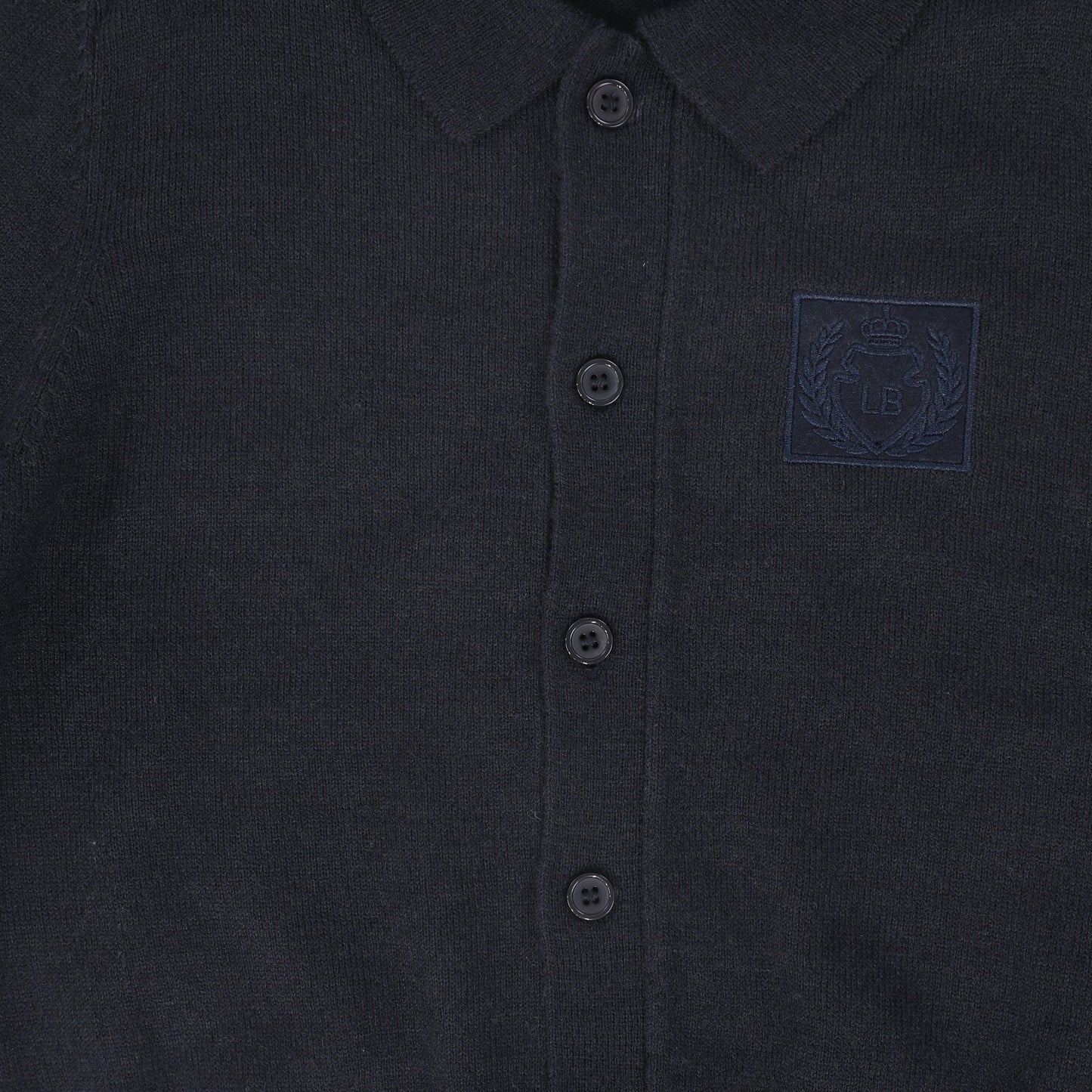 LE BOURDON NAVY LOGO COLLARED CARDIGAN