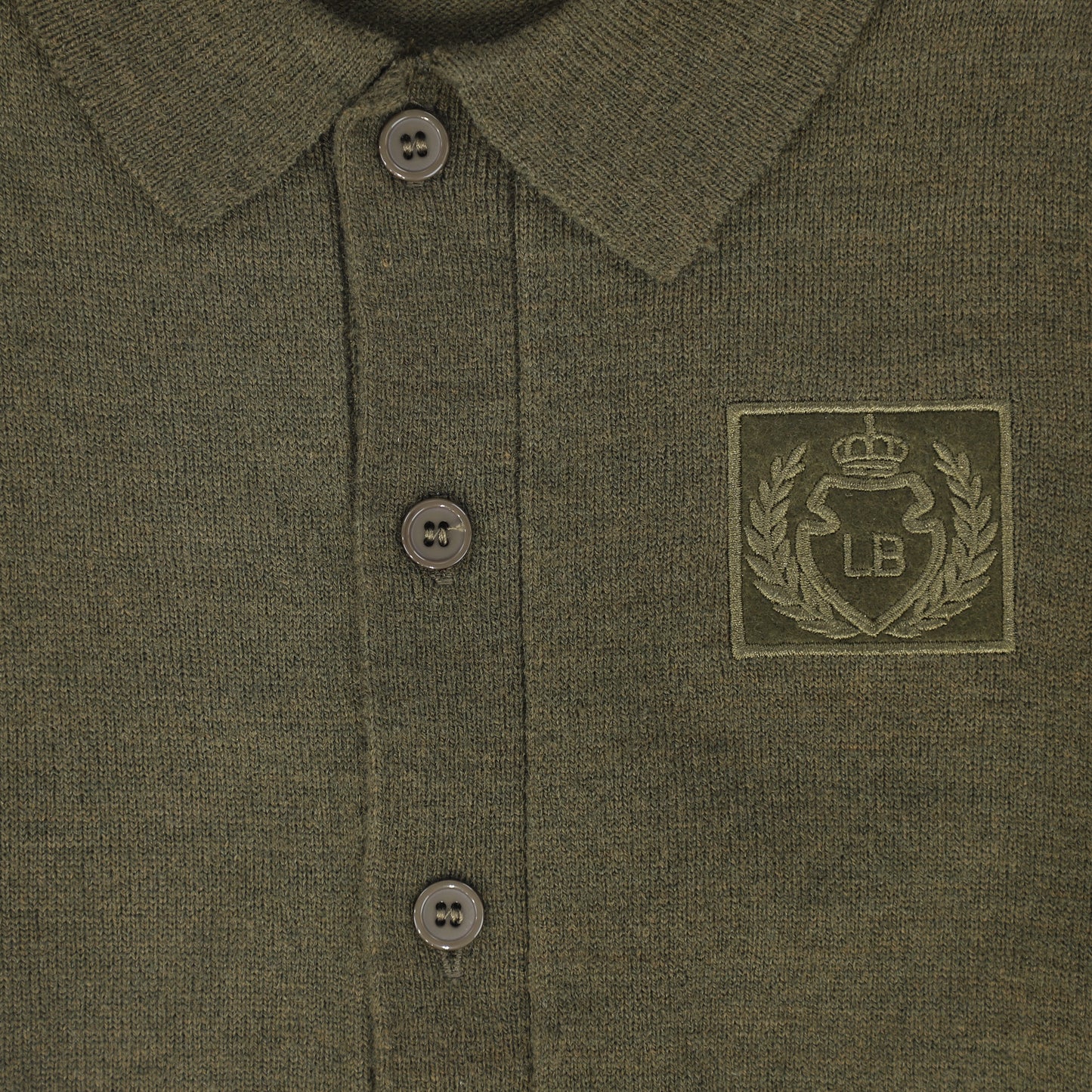 LE BOURDON OLIVE LOGO COLLARED CARDIGAN