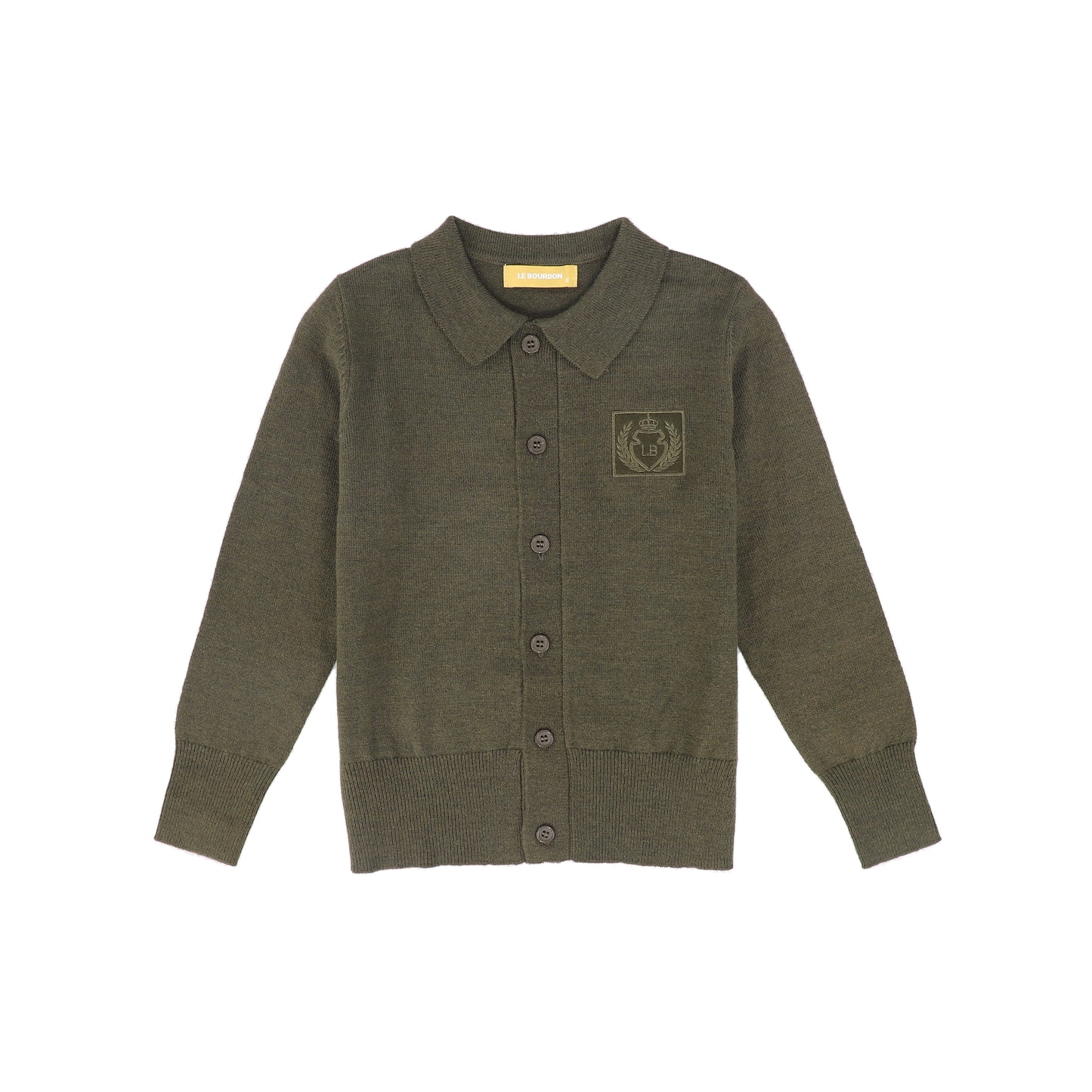 LE BOURDON OLIVE LOGO COLLARED CARDIGAN