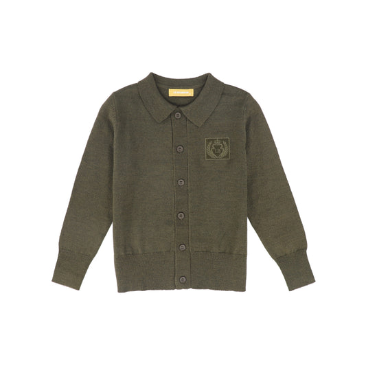 LE BOURDON OLIVE LOGO COLLARED CARDIGAN