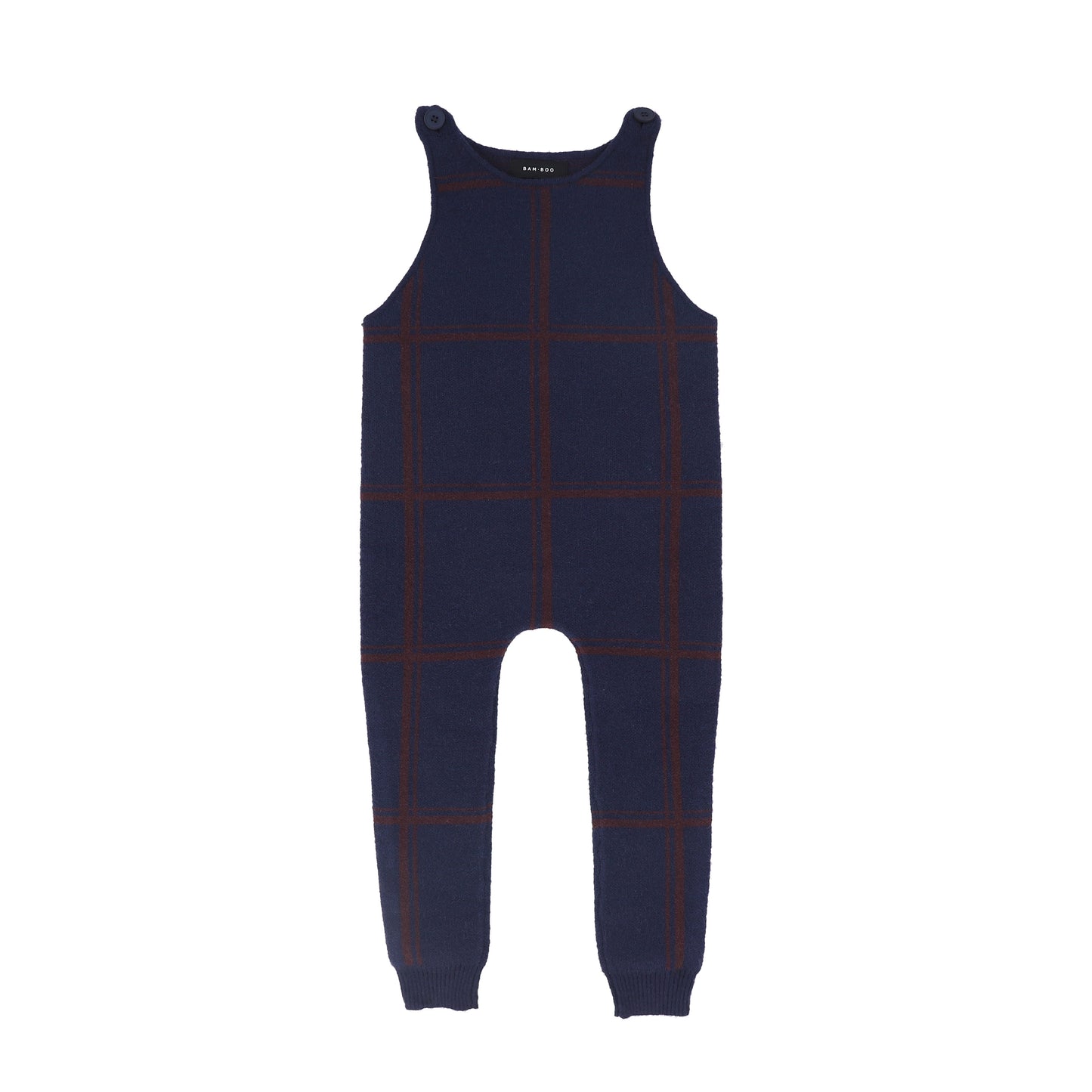 BAMBOO NAVY PLAID KNIT OVERALLS