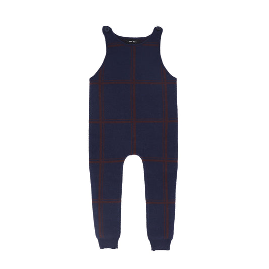 BAMBOO NAVY PLAID KNIT OVERALLS