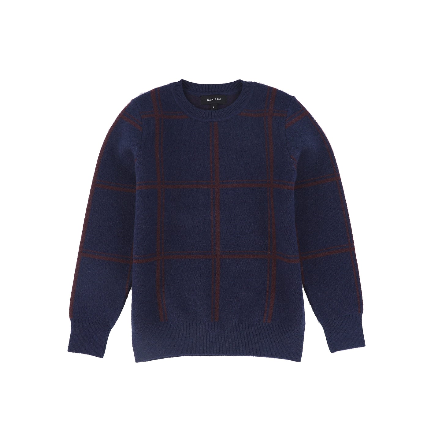 BAMBOO NAVY PLAID KNIT SWEATER