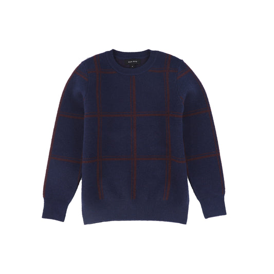 BAMBOO NAVY PLAID KNIT SWEATER