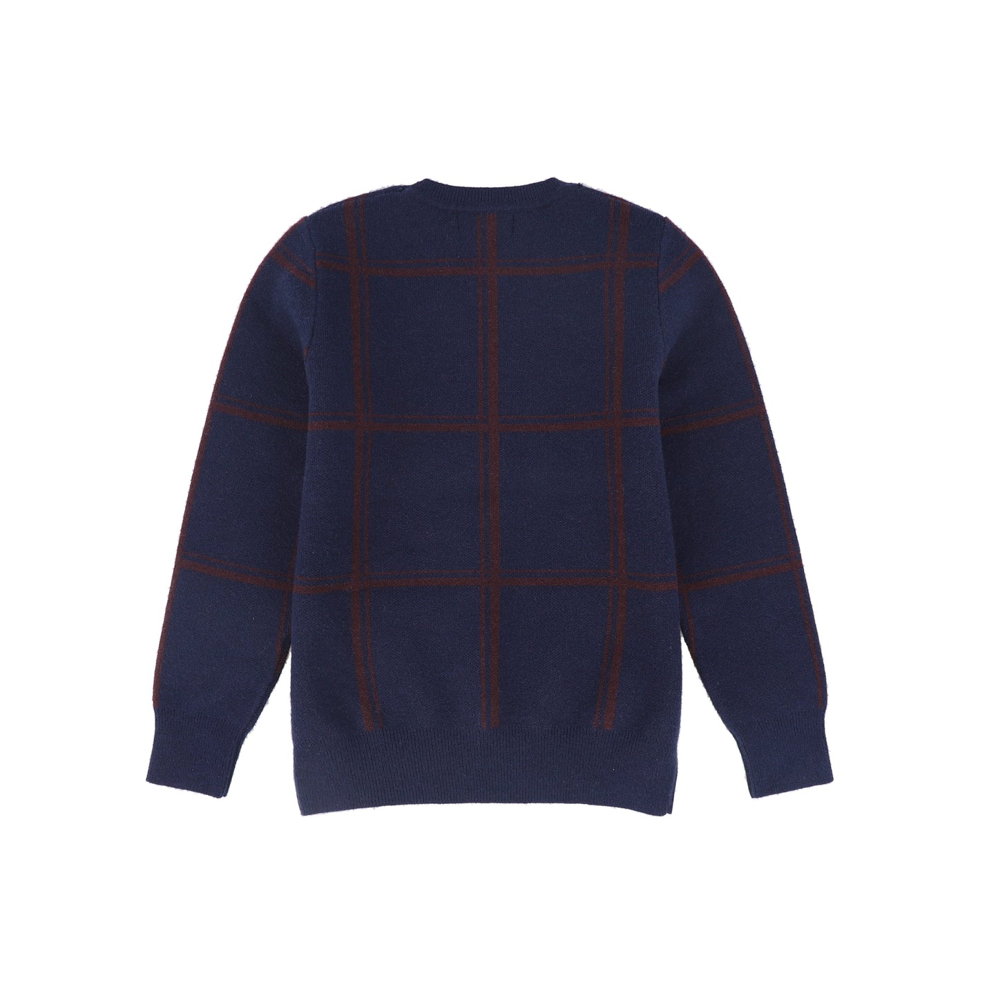 BAMBOO NAVY PLAID KNIT SWEATER
