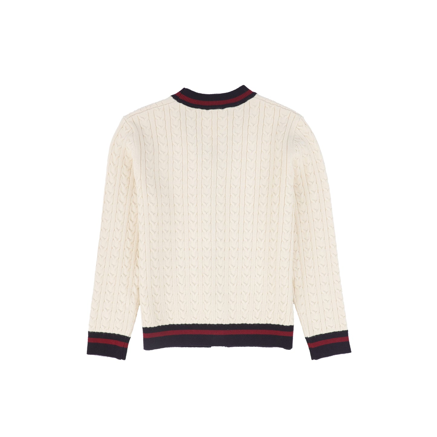 BACE COLLECTION CREAM CABLE KNIT STRIPE TRIM CARDIGAN