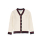 BACE COLLECTION CREAM CABLE KNIT STRIPE TRIM CARDIGAN