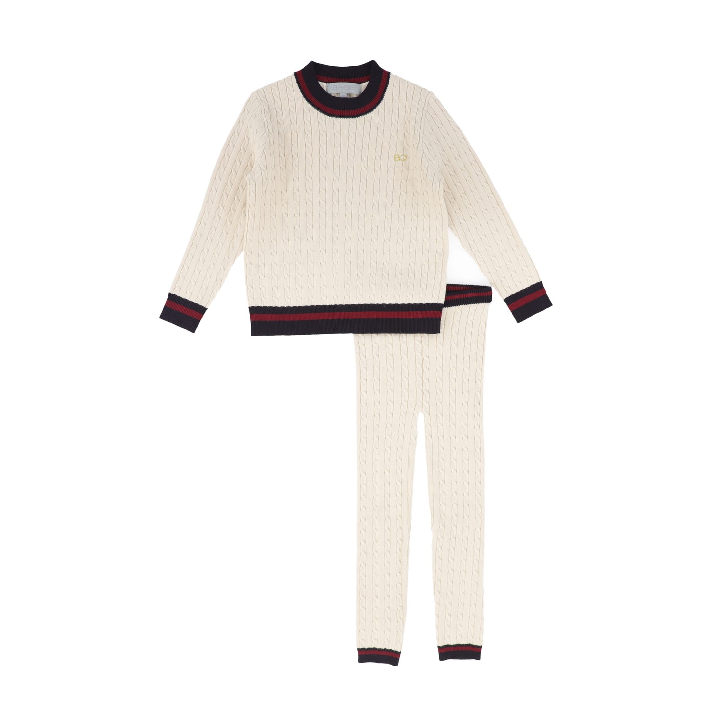 BACE COLLECTION CREAM CABLE KNIT STRIPE TRIM SET